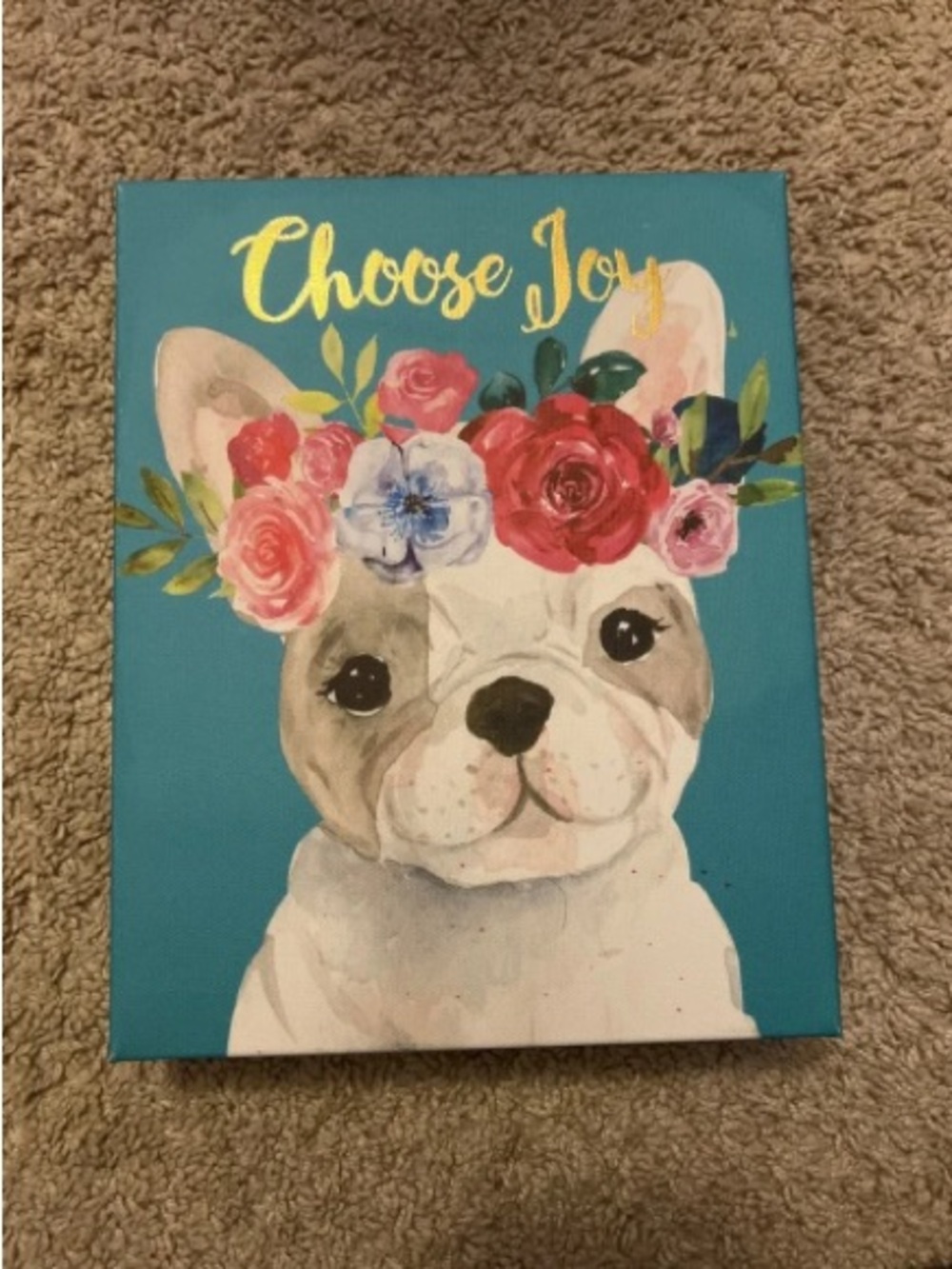Floral Clementine French Bulldog Pink Blue Canvas Wall Art 8x10" Dog Lovers